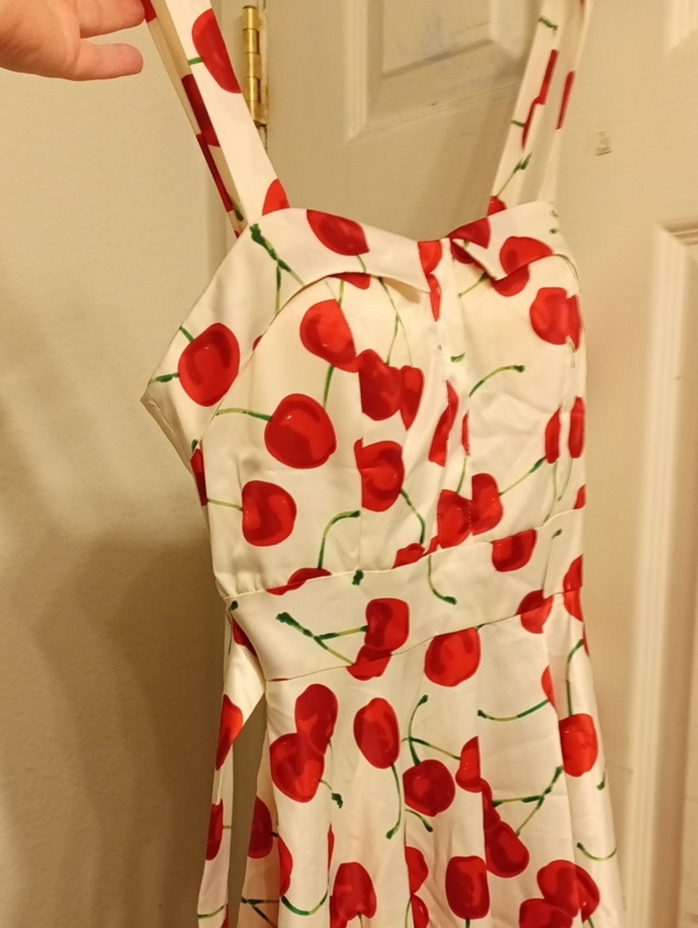 White Cherry-Print Mini Dress with Red Cherry Pattern